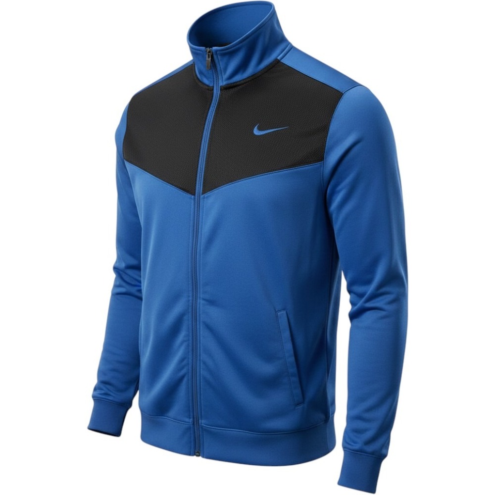 Nike Track Jacket Mens M Blue Black Full Zip Mock Neck Swoosh Activewear